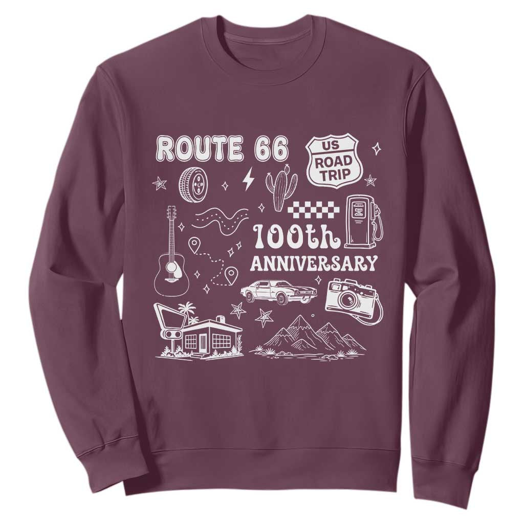 Route Highway 66 100th Anniversary Sweatshirt The Mother Road Centennial TS12 Maroon Print Your Wear