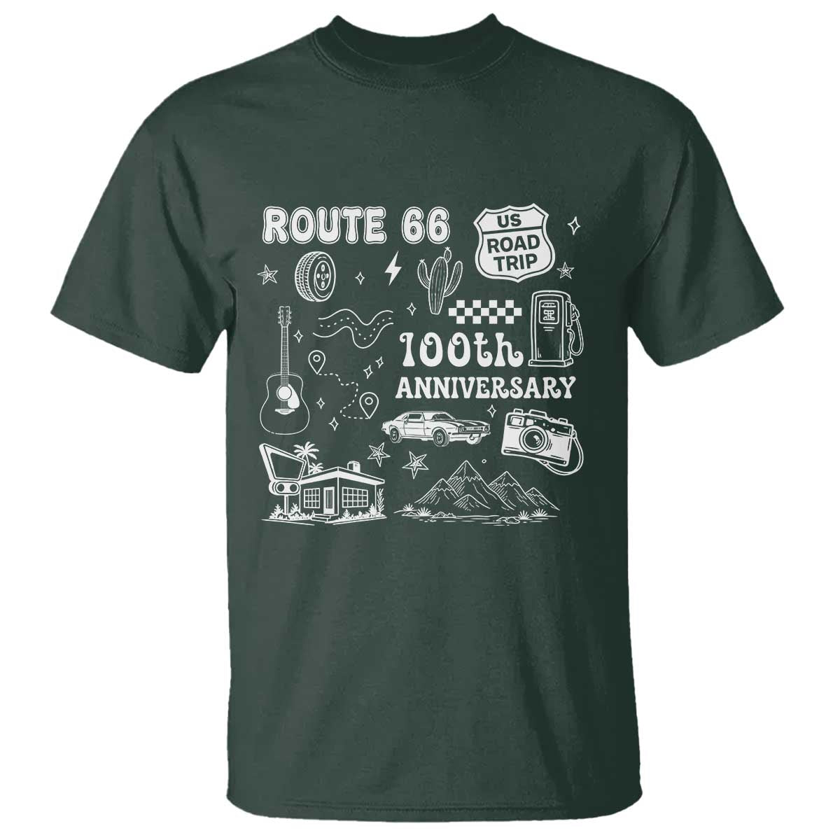 Route Highway 66 100th Anniversary T Shirt The Mother Road Centennial TS12 Dark Forest Green Print Your Wear