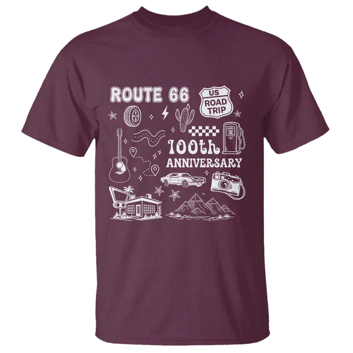 Route Highway 66 100th Anniversary T Shirt The Mother Road Centennial TS12 Maroon Print Your Wear