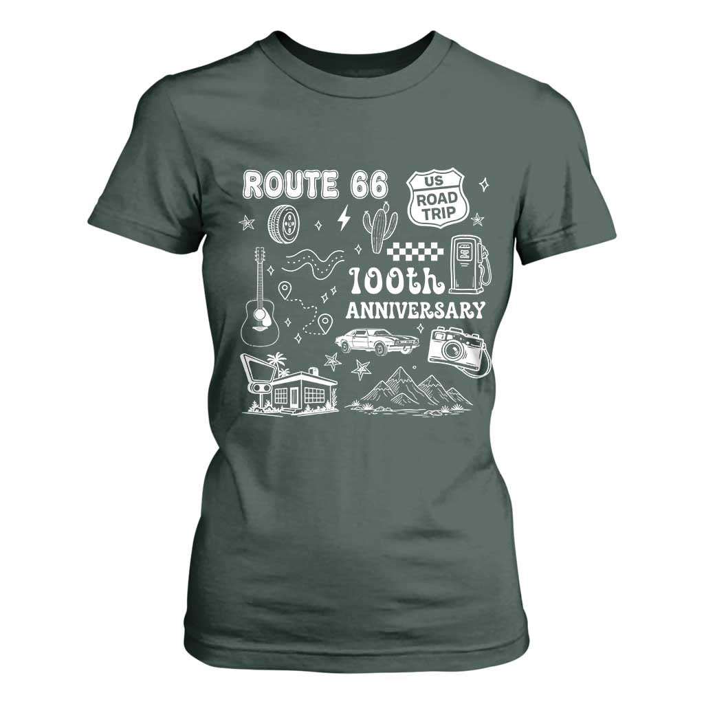Route Highway 66 100th Anniversary T Shirt For Women The Mother Road Centennial TS12 Dark Forest Green Print Your Wear