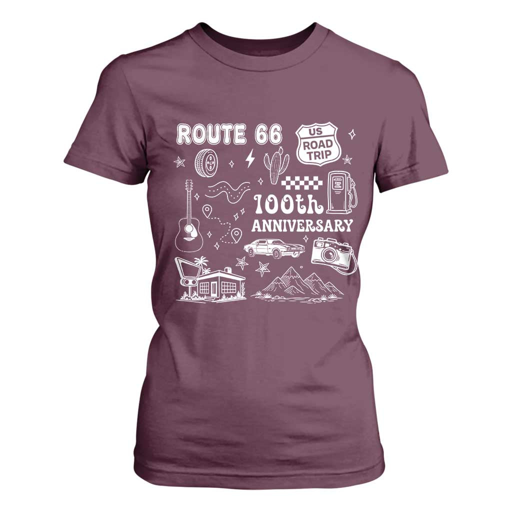 Route Highway 66 100th Anniversary T Shirt For Women The Mother Road Centennial TS12 Maroon Print Your Wear