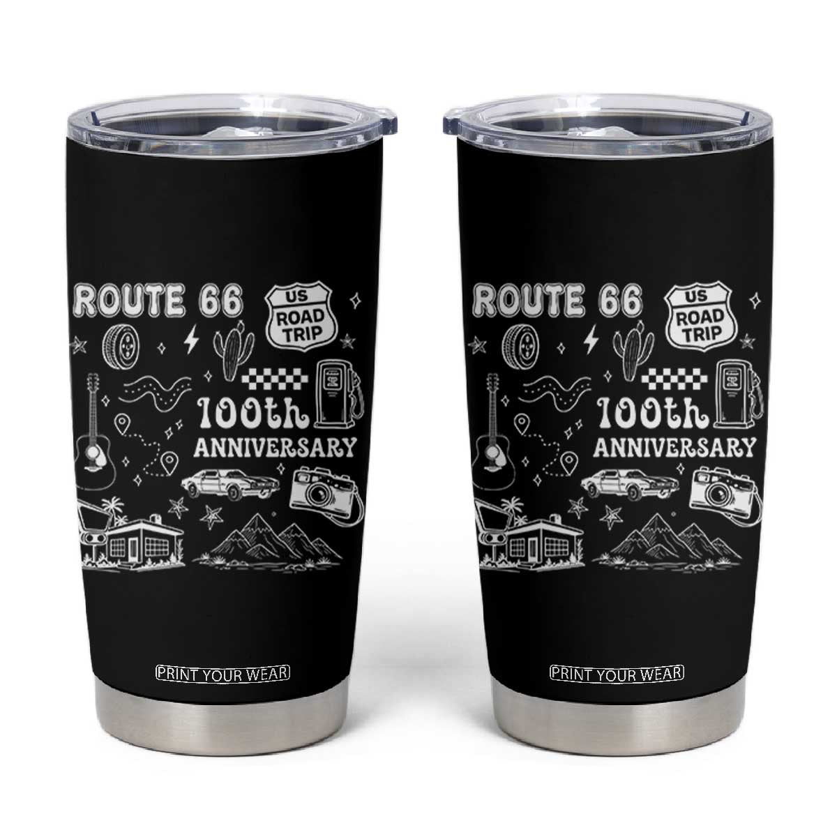 Route Highway 66 100th Anniversary Tumbler Cup The Mother Road Centennial TS12 Black Print Your Wear