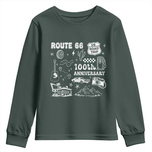 Route Highway 66 100th Anniversary Youth Sweatshirt The Mother Road Centennial TS12 Dark Forest Green Print Your Wear