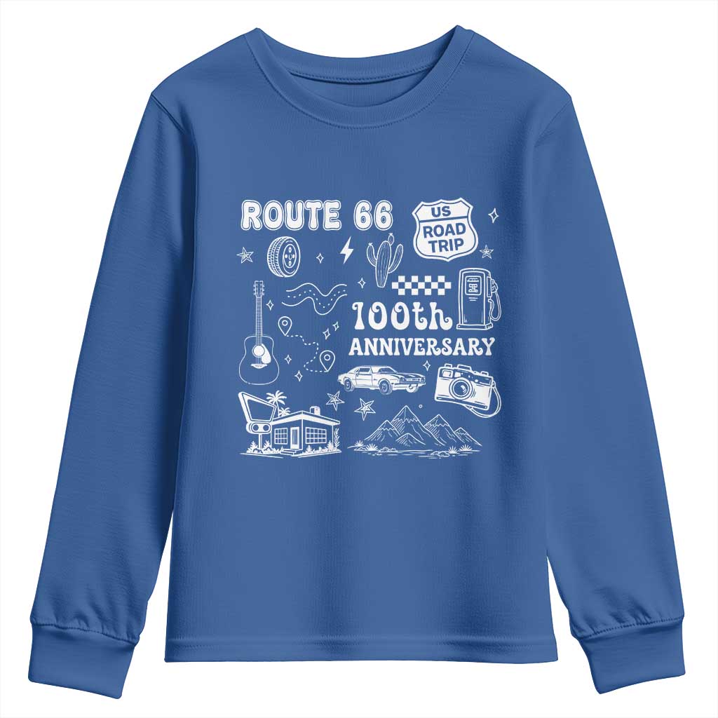 Route Highway 66 100th Anniversary Youth Sweatshirt The Mother Road Centennial TS12 Royal Blue Print Your Wear