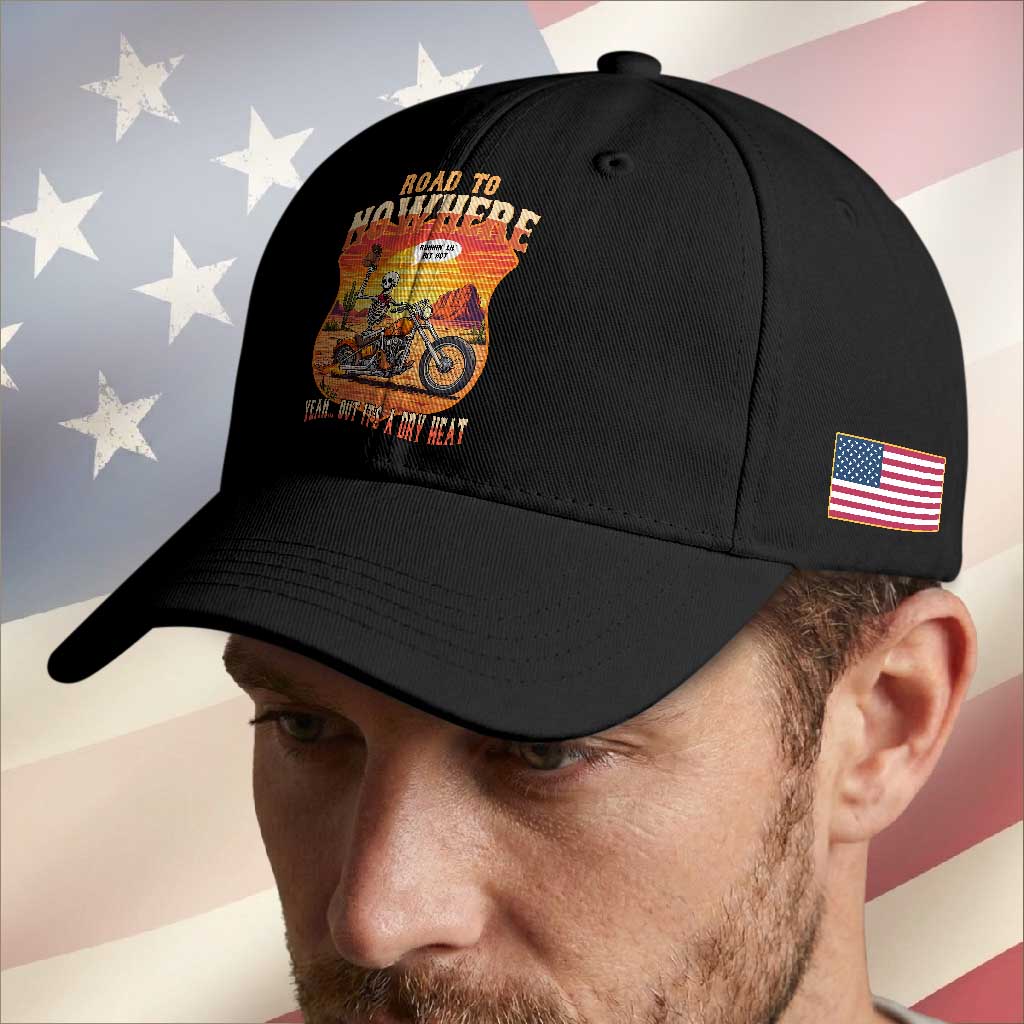 Funny Route Highway 66 Biker Skeleton Baseball Cap Road To Adventure
