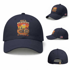 Funny Route Highway 66 Biker Skeleton Baseball Cap Road To Adventure