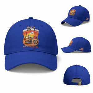 Funny Route Highway 66 Biker Skeleton Baseball Cap Road To Adventure
