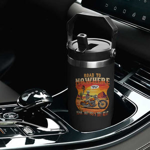 Funny Route Highway 66 Biker Skeleton Flip Straw Tumbler Road To Adventure
