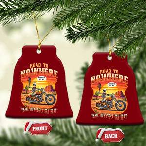 Funny Route Highway 66 Biker Skeleton Ceramic Ornament Road To Adventure
