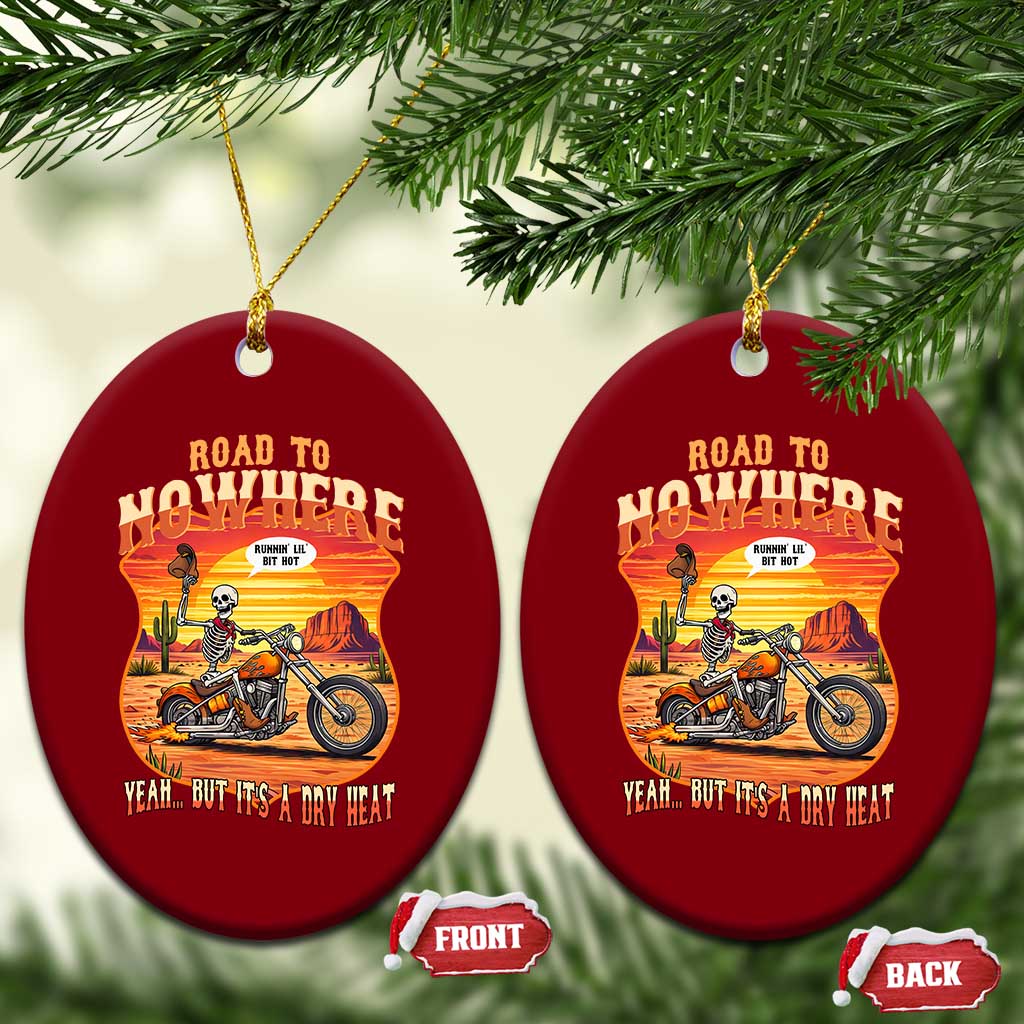 Funny Route Highway 66 Biker Skeleton Ceramic Ornament Road To Adventure