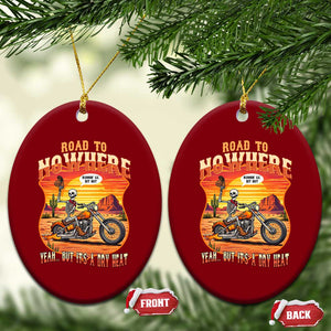 Funny Route Highway 66 Biker Skeleton Ceramic Ornament Road To Adventure