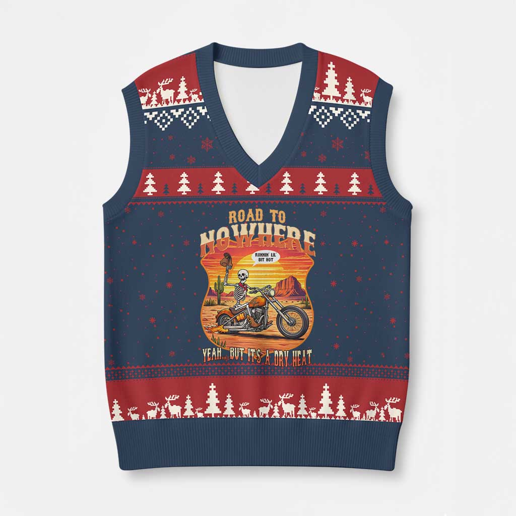 Funny Route Highway 66 Biker Skeleton V-Neck Knit Sweater Vest Road To Adventure TS12 Navy Red Print Your Wear