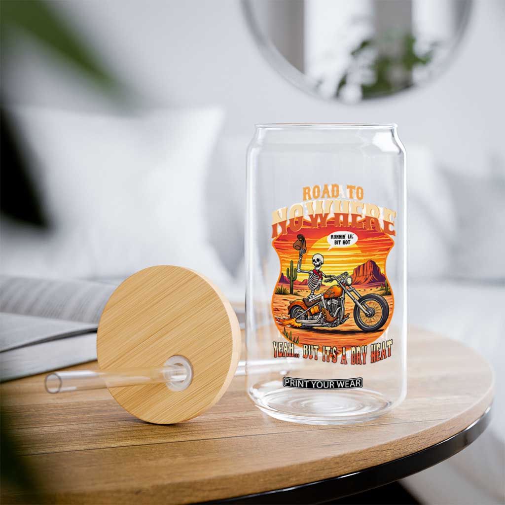 Funny Route Highway 66 Biker Skeleton Glass Can Road To Adventure TS12 Print Your Wear