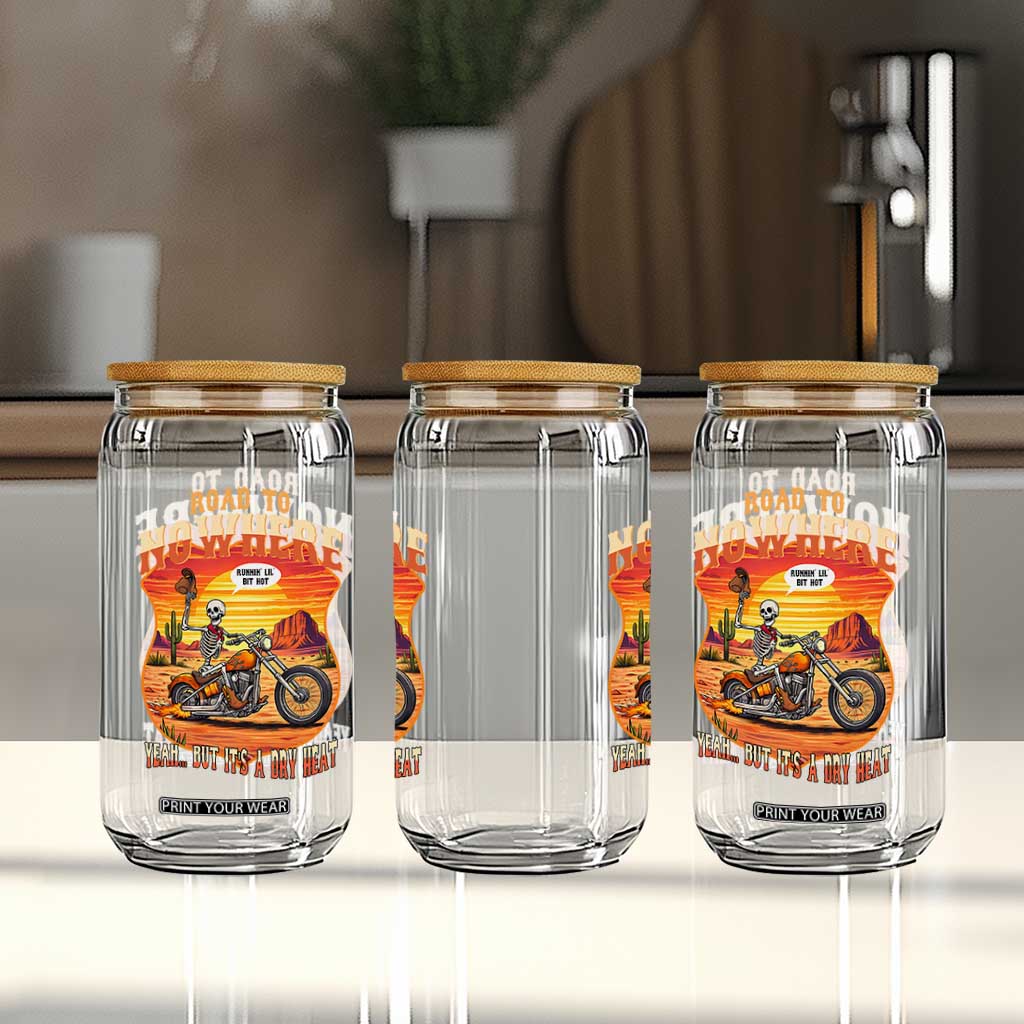 Funny Route Highway 66 Biker Skeleton Glass Can Road To Adventure TS12 Print Your Wear
