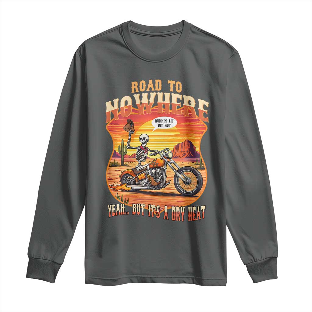 Funny Route Highway 66 Biker Skeleton Long Sleeve Shirt Road To Adventure TS12 Dark Heather Print Your Wear