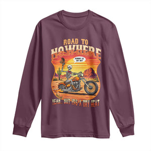 Funny Route Highway 66 Biker Skeleton Long Sleeve Shirt Road To Adventure TS12 Maroon Print Your Wear