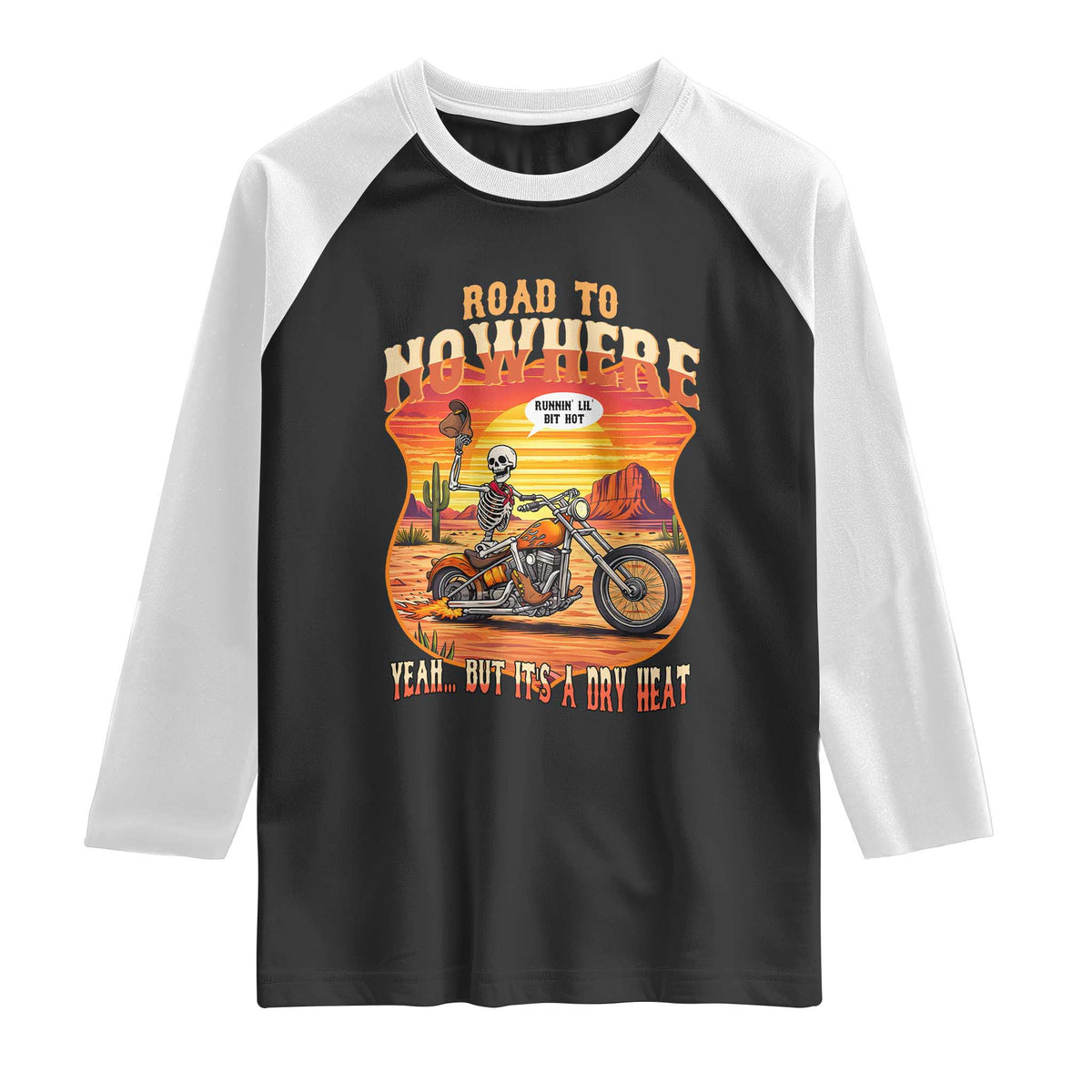 Funny Route Highway 66 Biker Skeleton Raglan Shirt Road To Adventure