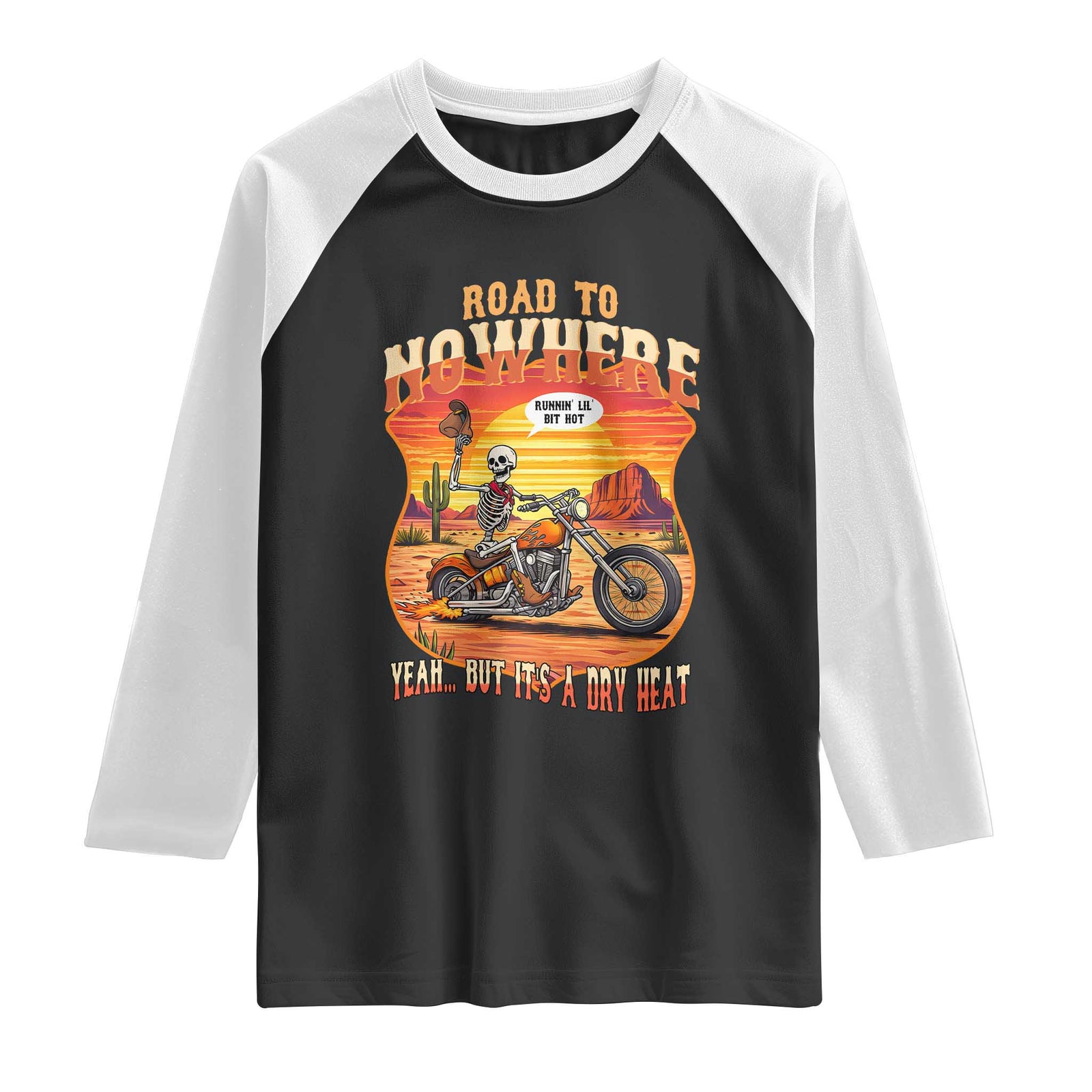 Funny Route Highway 66 Biker Skeleton Raglan Shirt Road To Adventure TS12 Black White Print Your Wear
