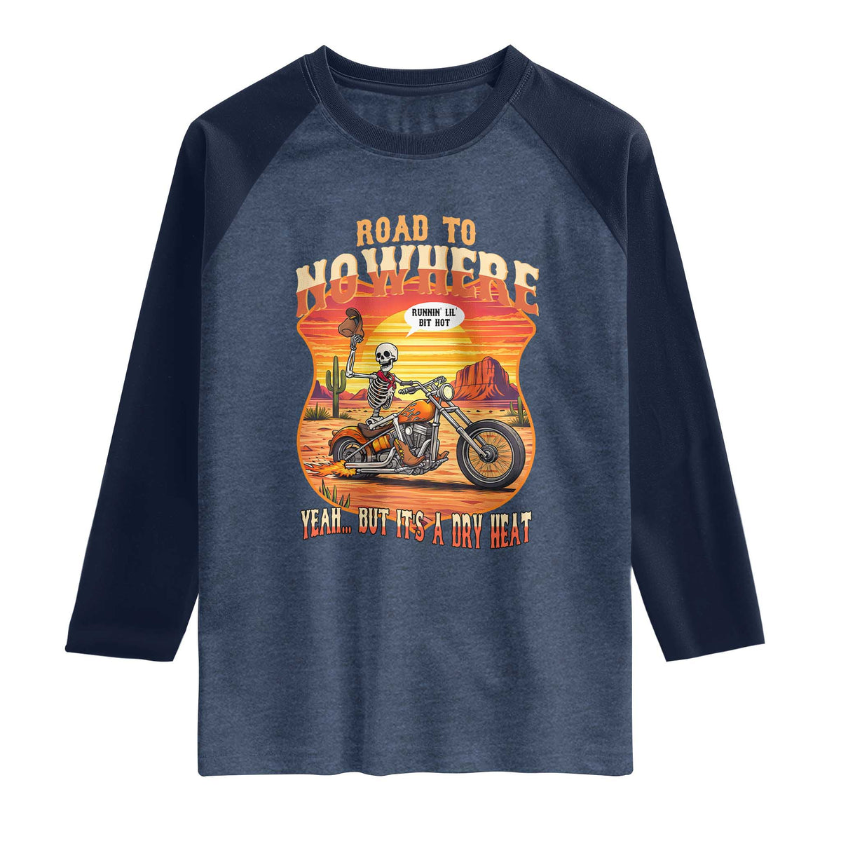 Funny Route Highway 66 Biker Skeleton Raglan Shirt Road To Adventure