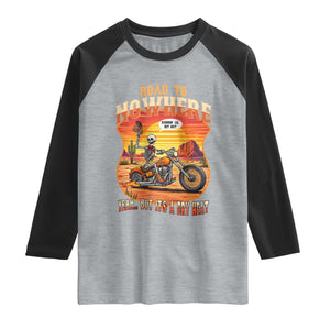 Funny Route Highway 66 Biker Skeleton Raglan Shirt Road To Adventure