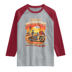 Funny Route Highway 66 Biker Skeleton Raglan Shirt Road To Adventure