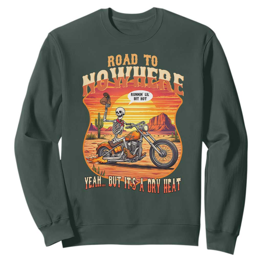 Funny Route Highway 66 Biker Skeleton Sweatshirt Road To Adventure TS12 Dark Forest Green Print Your Wear
