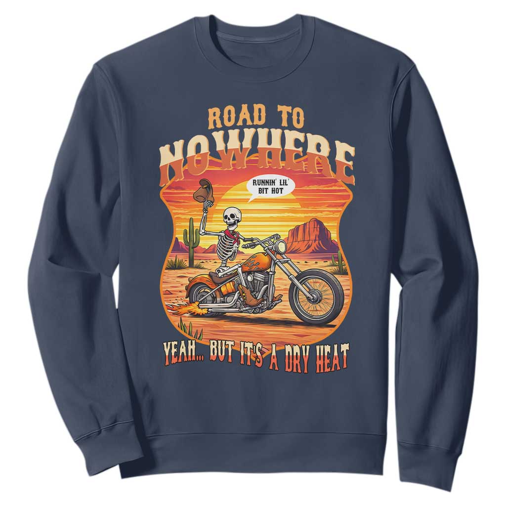 Funny Route Highway 66 Biker Skeleton Sweatshirt Road To Adventure TS12 Navy Print Your Wear