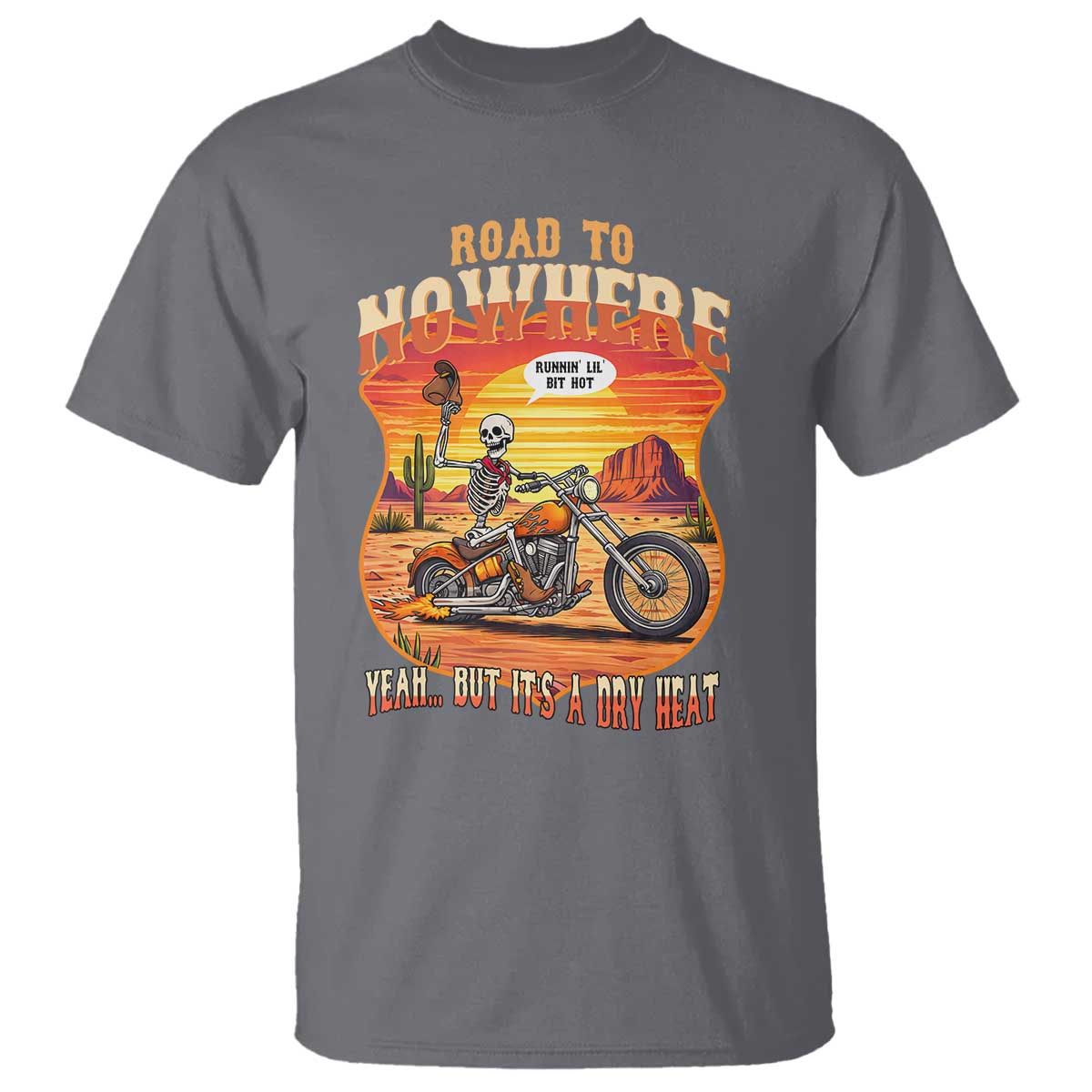 Funny Route Highway 66 Biker Skeleton T Shirt Road To Adventure TS12 Charcoal Print Your Wear