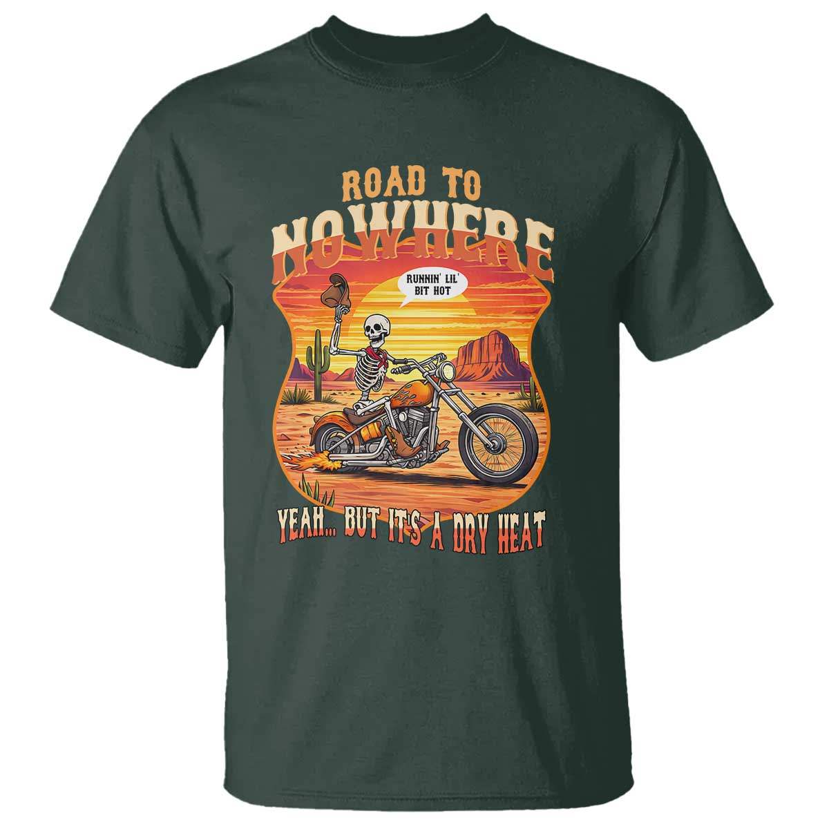 Funny Route Highway 66 Biker Skeleton T Shirt Road To Adventure TS12 Dark Forest Green Print Your Wear