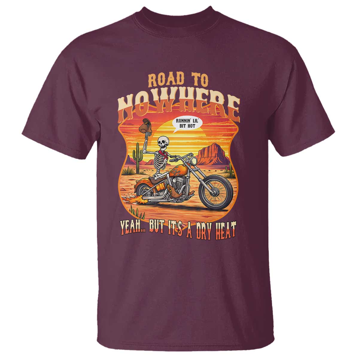 Funny Route Highway 66 Biker Skeleton T Shirt Road To Adventure TS12 Maroon Print Your Wear