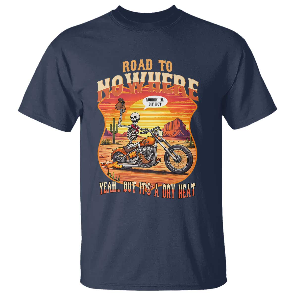 Funny Route Highway 66 Biker Skeleton T Shirt Road To Adventure TS12 Navy Print Your Wear