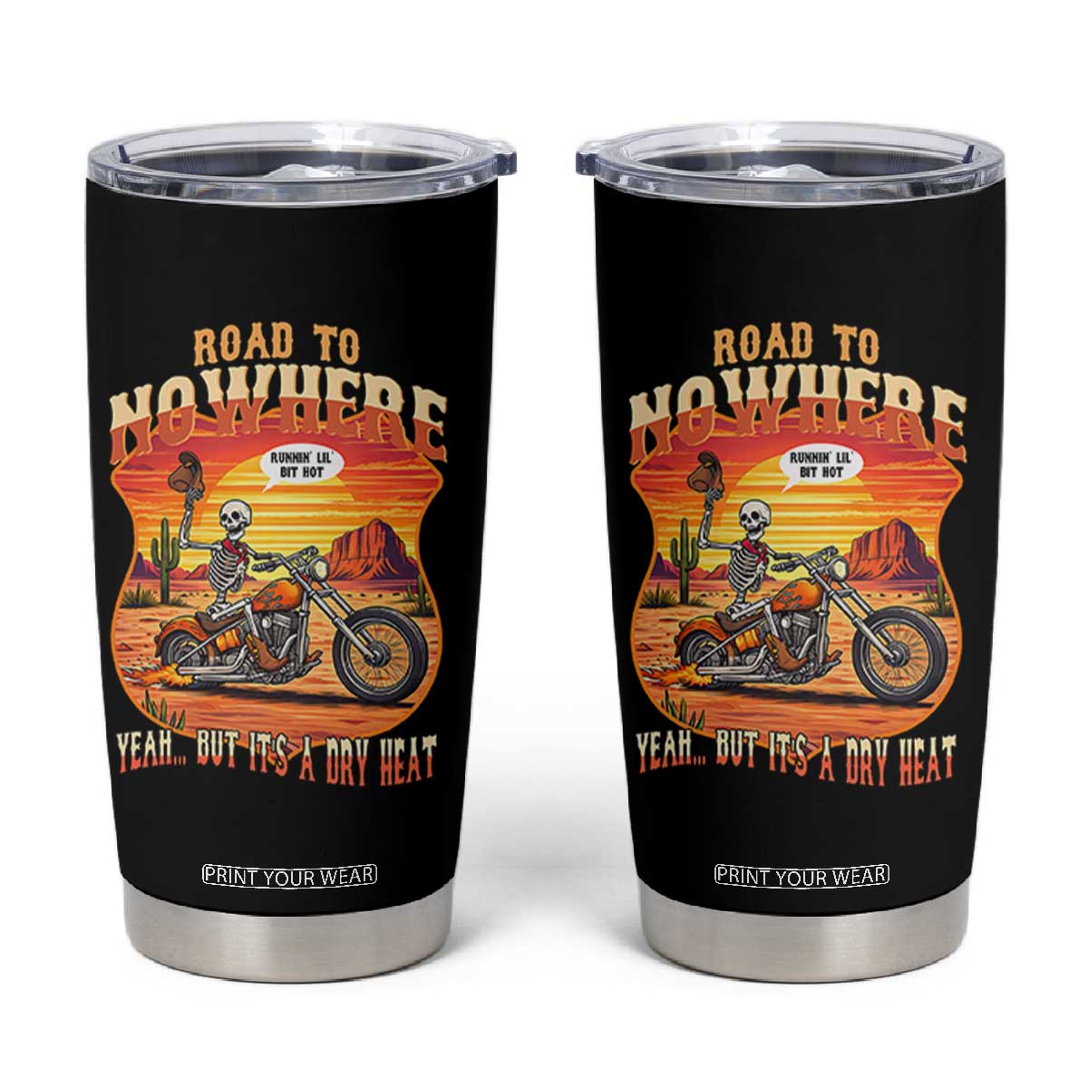 Funny Route Highway 66 Biker Skeleton Tumbler Cup Road To Adventure TS12 Black Print Your Wear