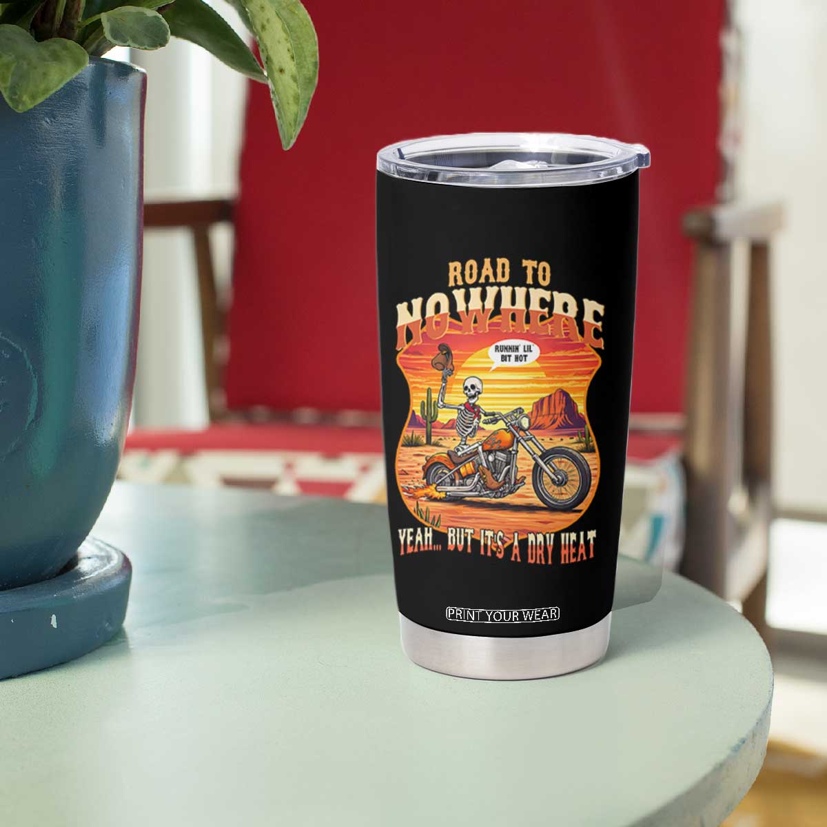 Funny Route Highway 66 Biker Skeleton Tumbler Cup Road To Adventure TS12 Print Your Wear