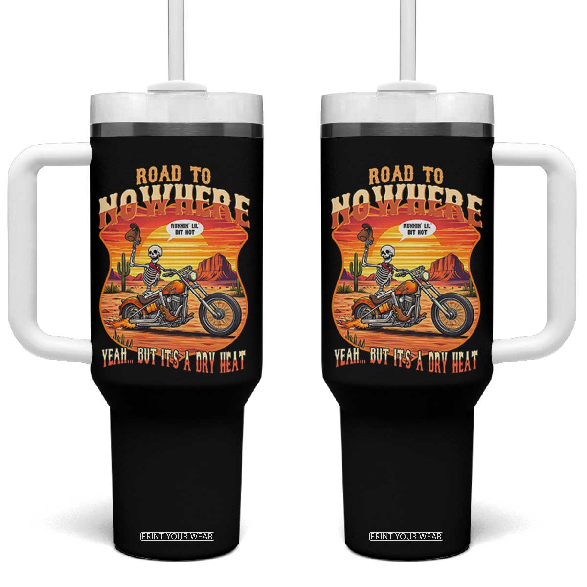 Funny Route Highway 66 Biker Skeleton Tumbler With Handle Road To Adventure TS12 One Size: 40 oz Black Print Your Wear