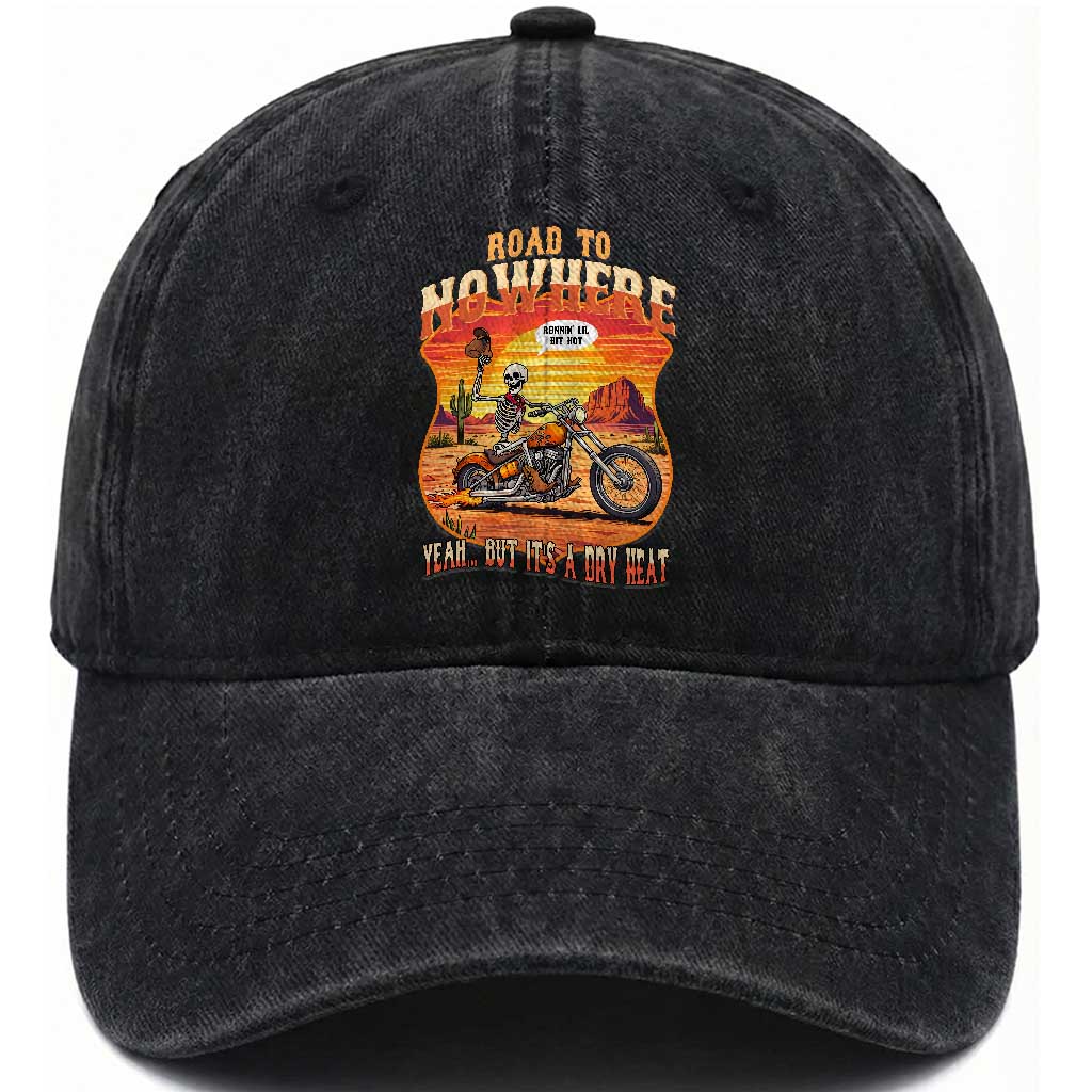 Funny Route Highway 66 Biker Skeleton Washed Cotton Baseball Cap Road To Adventure TS12 Print Your Wear