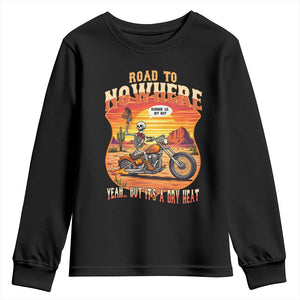 Funny Route Highway 66 Biker Skeleton Youth Sweatshirt Road To Adventure