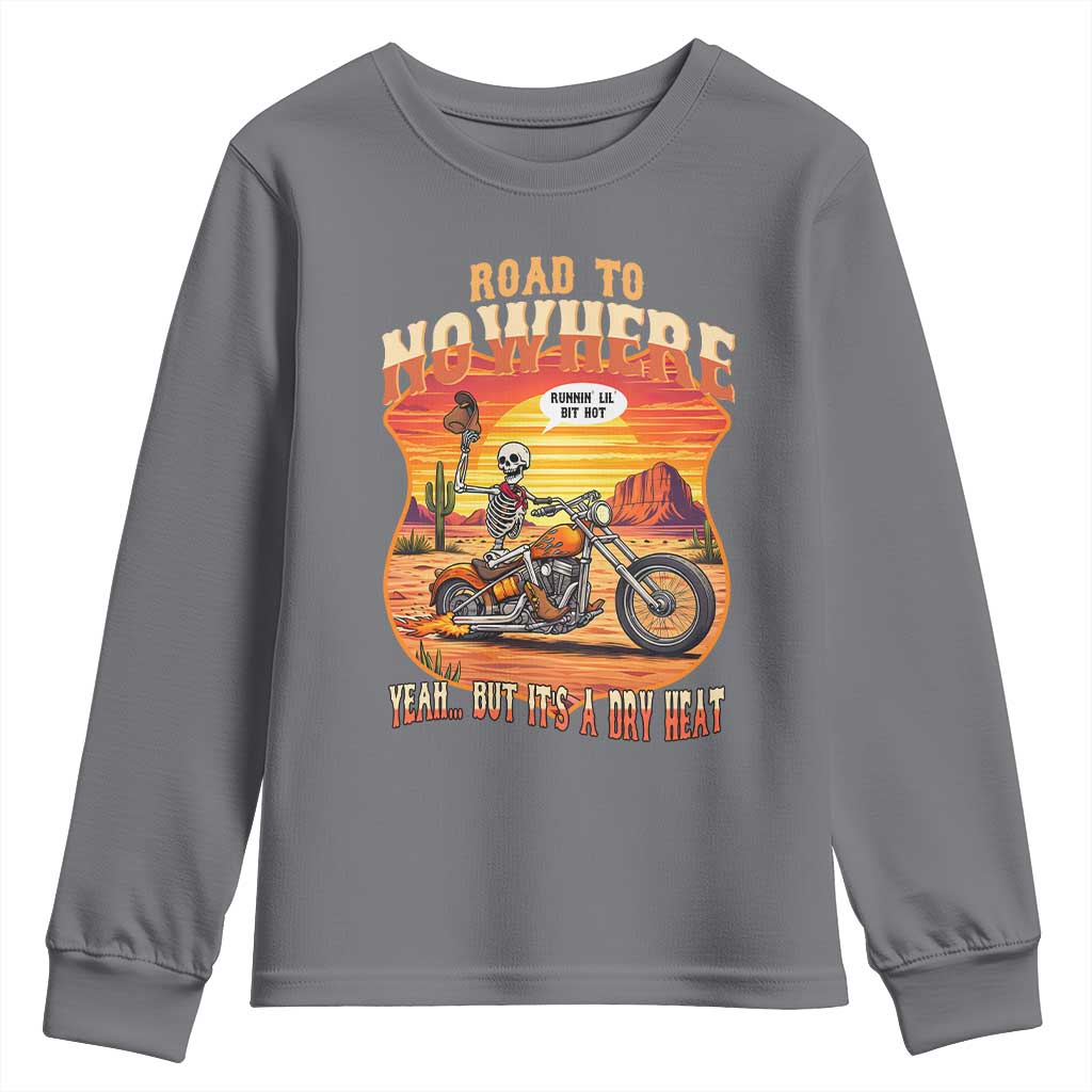 Funny Route Highway 66 Biker Skeleton Youth Sweatshirt Road To Adventure