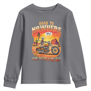 Funny Route Highway 66 Biker Skeleton Youth Sweatshirt Road To Adventure