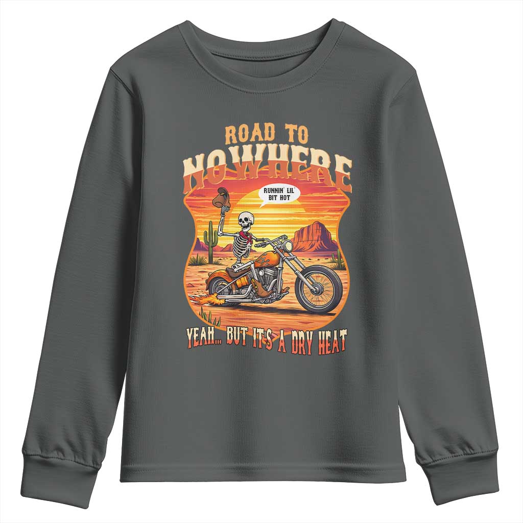 Funny Route Highway 66 Biker Skeleton Youth Sweatshirt Road To Adventure