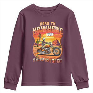 Funny Route Highway 66 Biker Skeleton Youth Sweatshirt Road To Adventure