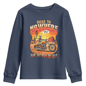 Funny Route Highway 66 Biker Skeleton Youth Sweatshirt Road To Adventure