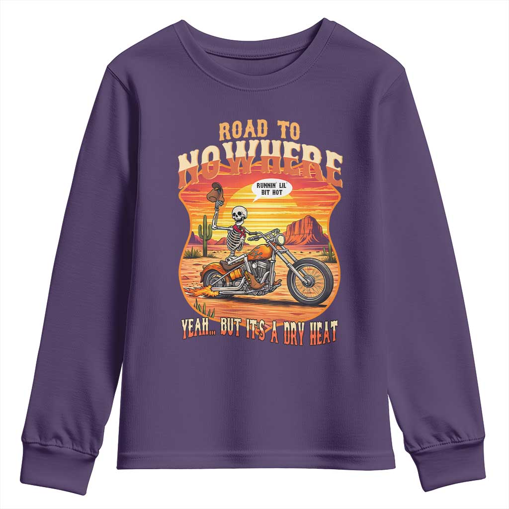 Funny Route Highway 66 Biker Skeleton Youth Sweatshirt Road To Adventure