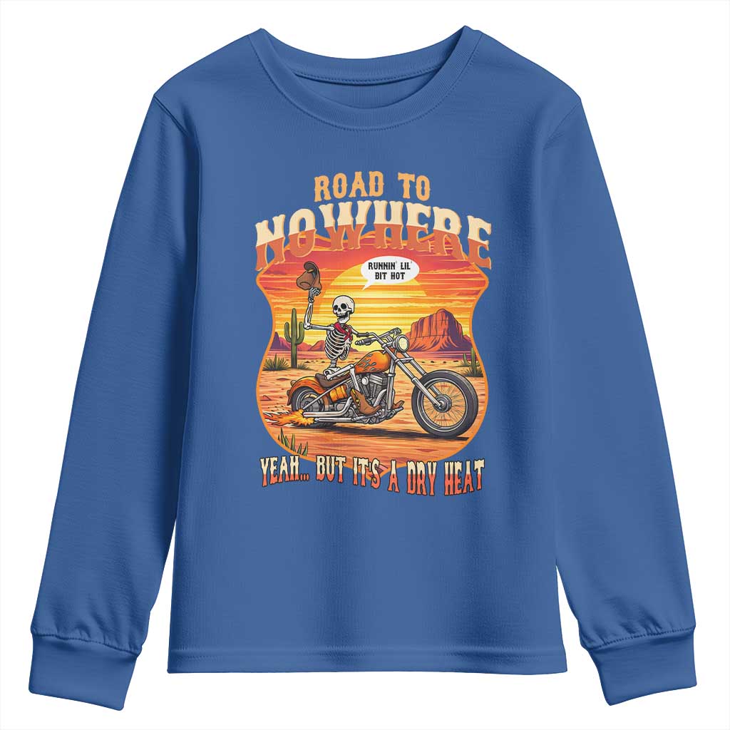 Funny Route Highway 66 Biker Skeleton Youth Sweatshirt Road To Adventure