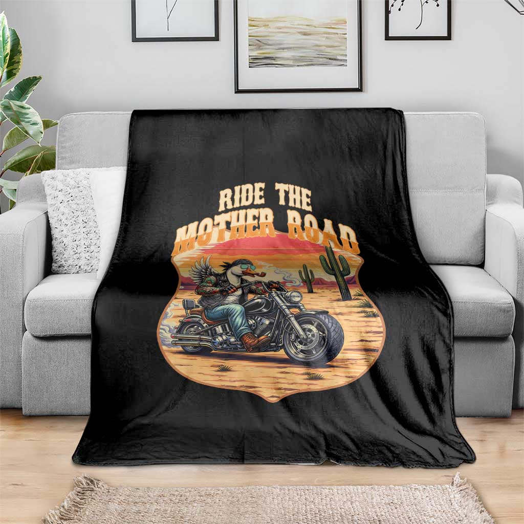Funny Route Highway 66 Goose Biker Throw Blanket Ride The Mother Road