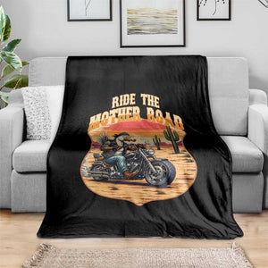 Funny Route Highway 66 Goose Biker Throw Blanket Ride The Mother Road