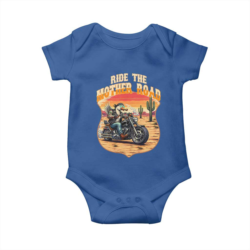 Funny Route Highway 66 Goose Biker Baby Onesie Ride The Mother Road TS12 Royal Blue Print Your Wear