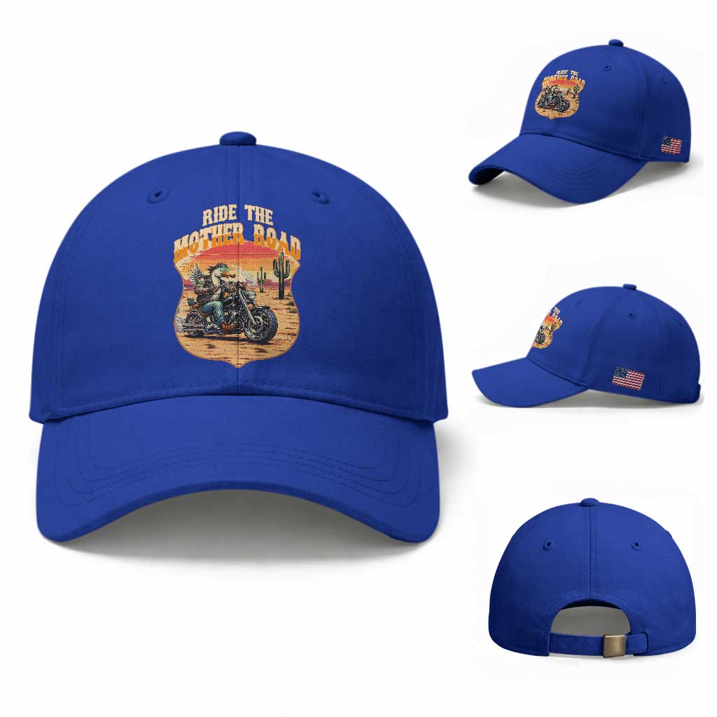 Funny Route Highway 66 Goose Biker Baseball Cap Ride The Mother Road TS12 Baseball Cap Universal Fit Royal Blue Print Your Wear