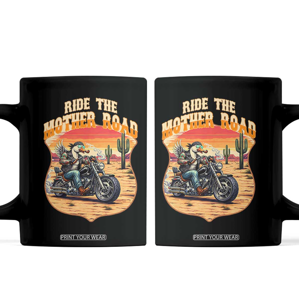 Funny Route Highway 66 Goose Biker Coffee Mug Ride The Mother Road