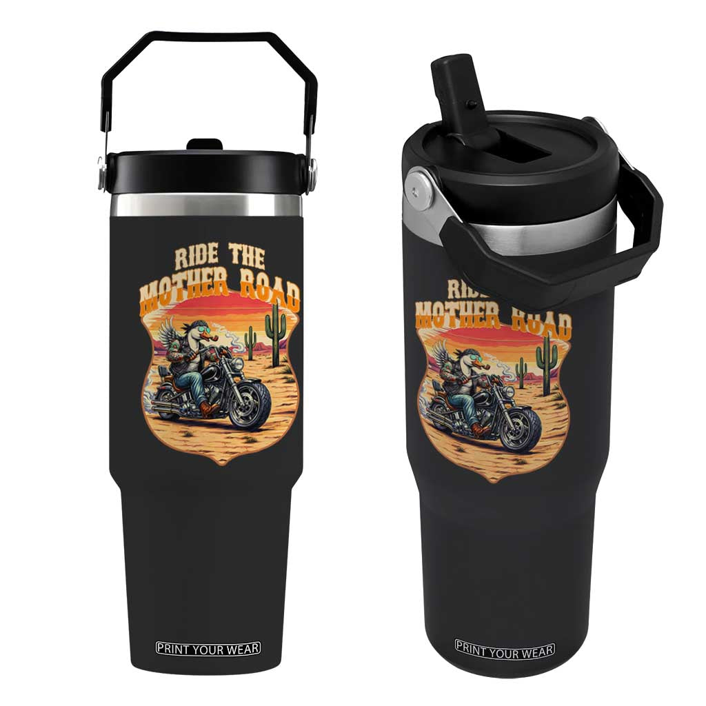 Funny Route Highway 66 Goose Biker Flip Straw Tumbler Ride The Mother Road TS12 One Size: 30 oz Black Print Your Wear