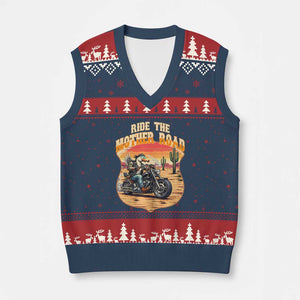 Funny Route Highway 66 Goose Biker V-Neck Knit Sweater Vest Ride The Mother Road TS12 Navy Red Print Your Wear